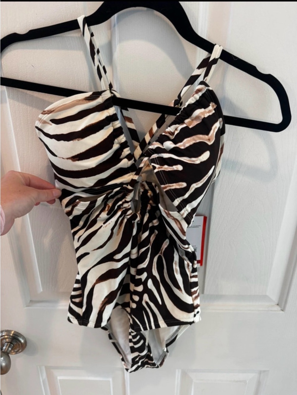 sofia by sofia vergara Zebra-Print Strappy Bodysuit Top - Black & White